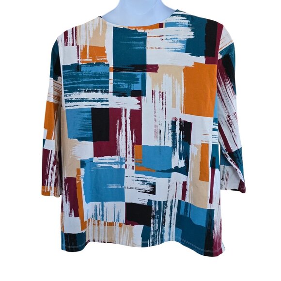 Alfred Dunner Womens 3X Abstract Print Blouse Square Neck colorful - Picture 2 of 4